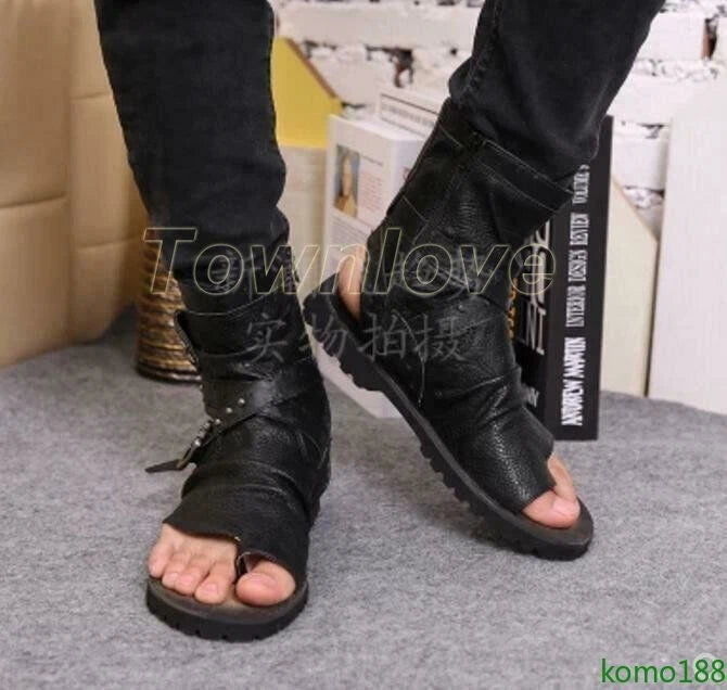Men's Roman Sandals High Top leather  Flip Flop Gladiator Buckle Shoes Slingback