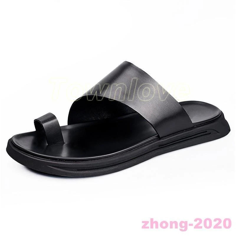 Chic Mens Leather Summer Slides Clip Ring Toe Beach Thong Casual Sandals Slipper