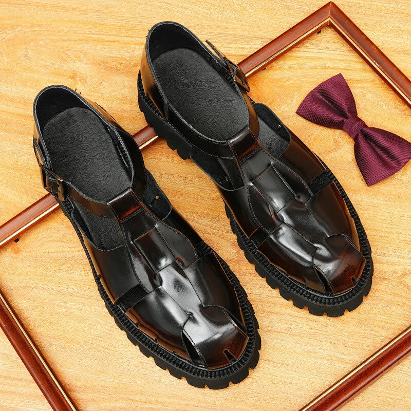 Mens Handmade Real Leather Shoes Summer Business Sandals Woven Roman Shoes Sz