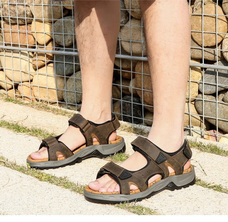 Summer Leisure Men's Shoes Beach Sandals Leather Comfortable Slippers Big Size13