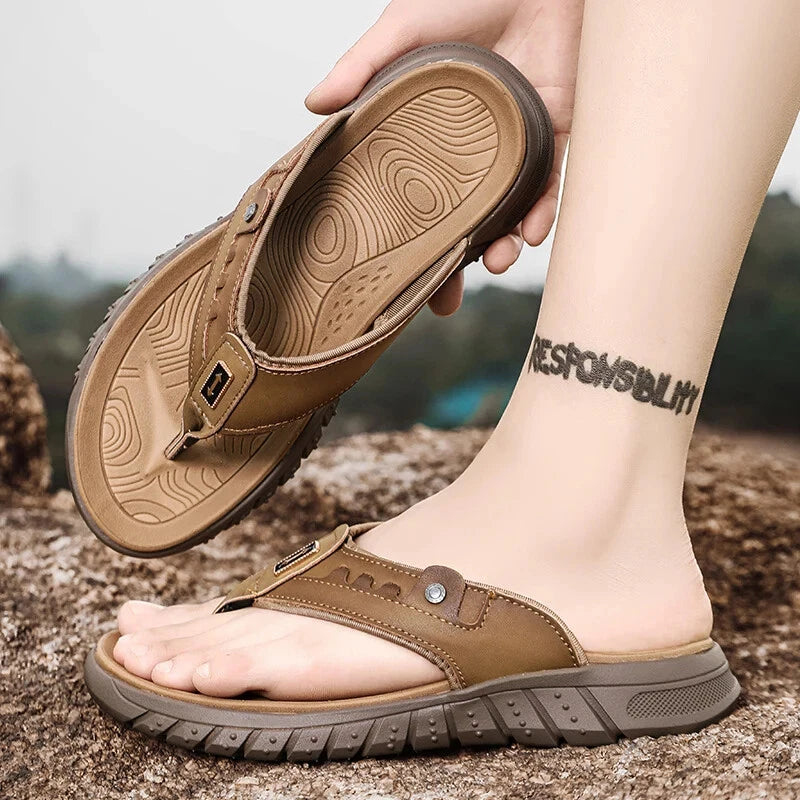 Summer Men's Flip Flops Outdoor Thick Soled Comfort Sandals Flats Beach Shoe