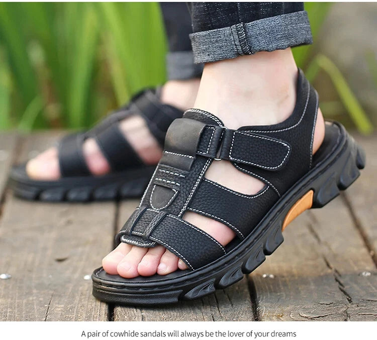 Summer men's Soft Leather Sandals Lightweight Outdoor Comfort Beach Casual Shoes