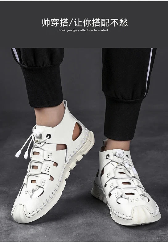 Men High Top Roman Sandals Leather Light Casual Slippers Breathable Beach Shoes