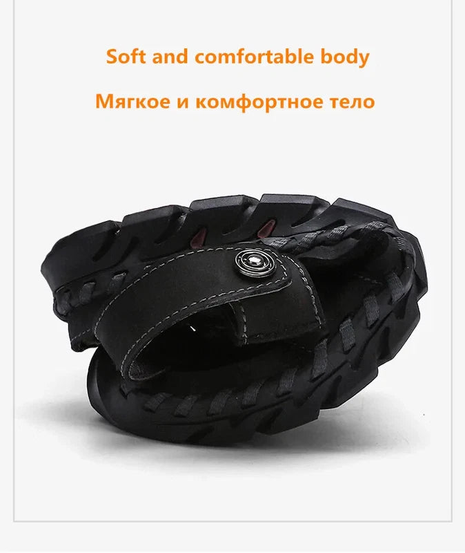 Leather Men's Sandals Summer Beach Slippers Casual Outdoor Shoes Big Size 13