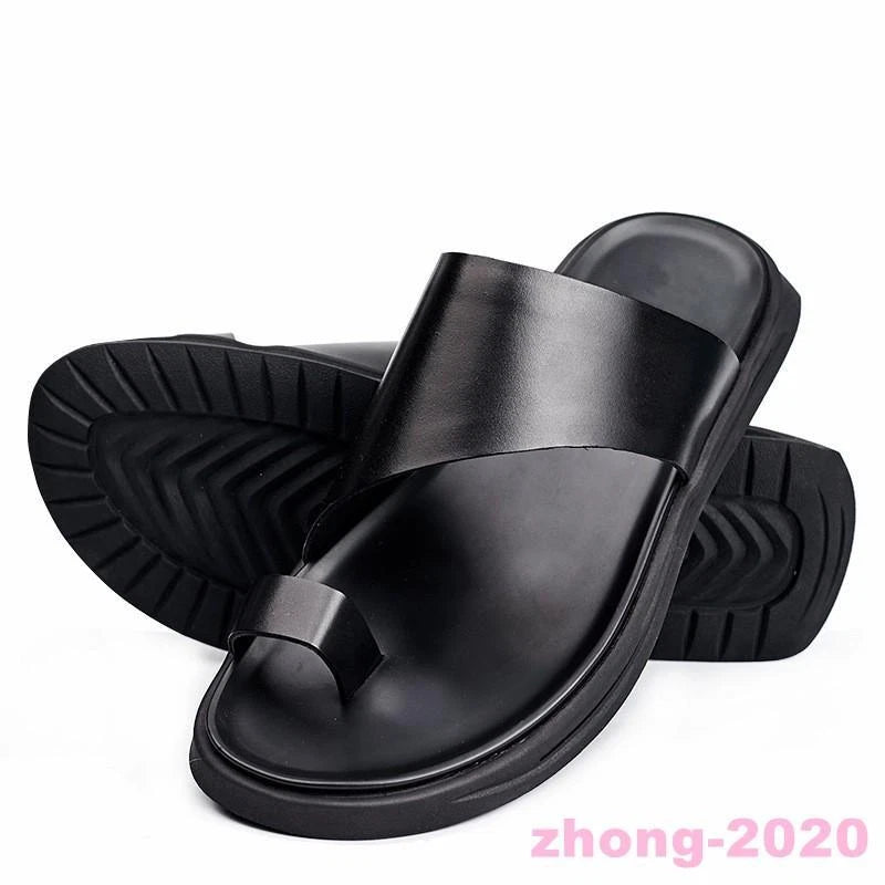 Chic Mens Leather Summer Slides Clip Ring Toe Beach Thong Casual Sandals Slipper
