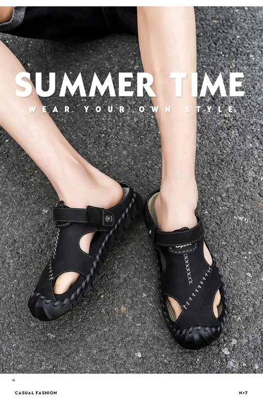 Leather Men's Sandals Summer Beach Slippers Casual Outdoor Shoes Big Size 13