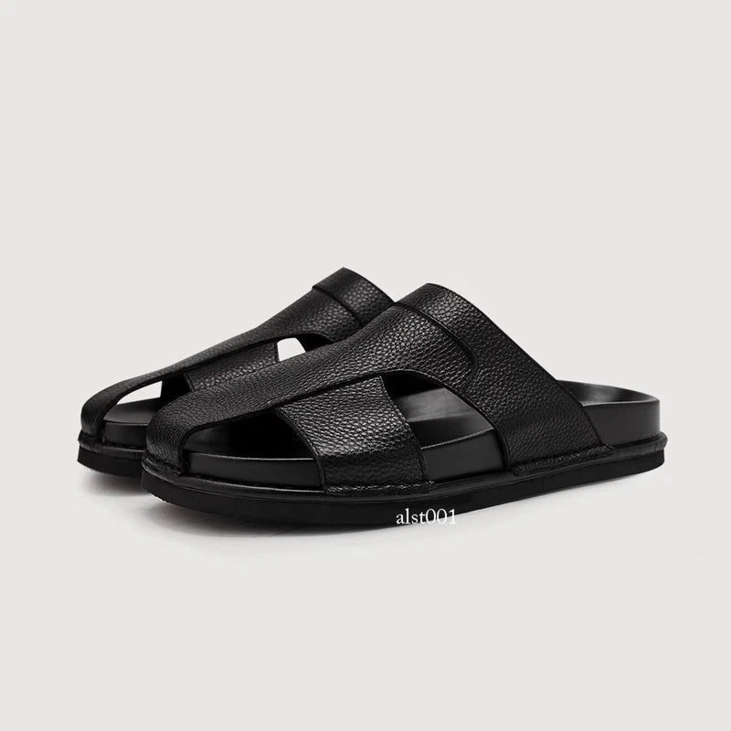 Mens Cowhide Slippers Outdoor Breathable Sandals Anti Slip Beach Casual Slippers