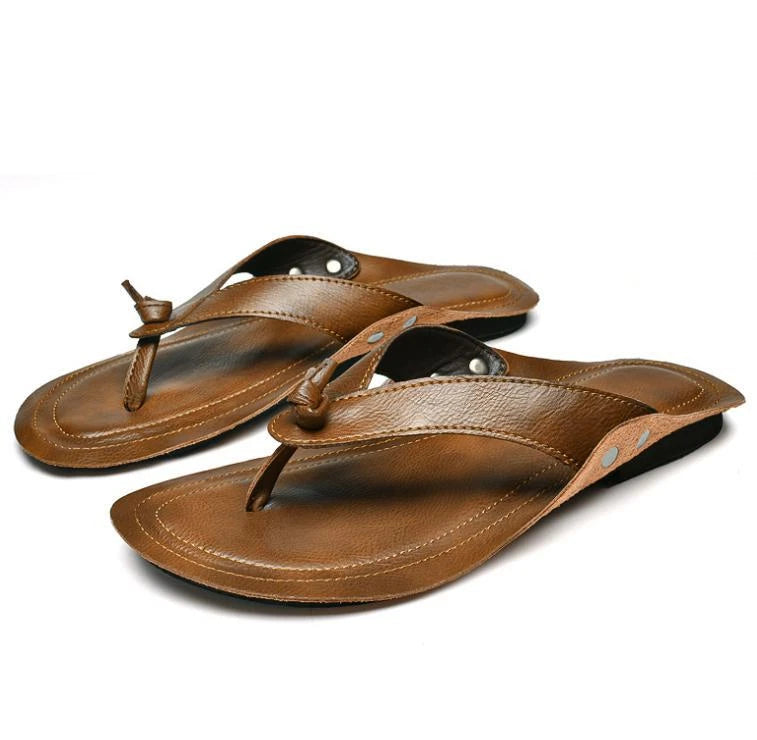 Mens Summer Flat Clip Toe Slipper Sandals Soft Fisherman Shoe Beach Pump Brown