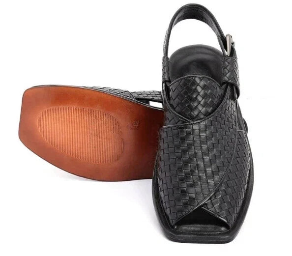 New Handmade Men's Genuine Black Color Leather Peshawari Leather Sandals For Men
