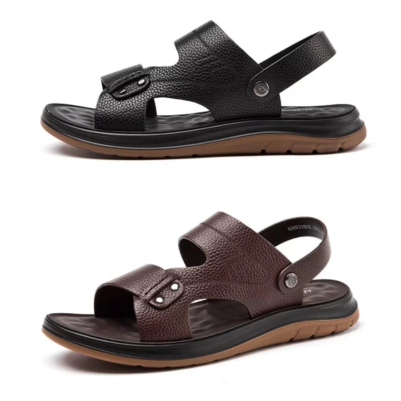Open Toe Summer Slipper Sandals Beach Real Leather Mens Shoes Roman Style Casual