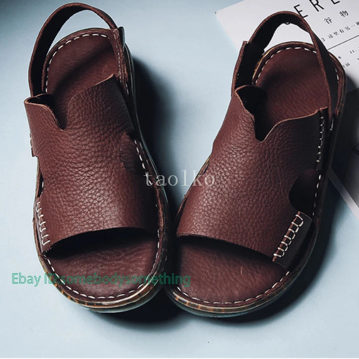 Open Toe Leather Slip on Slippers Sandals Flats Beach Holiday Men Shoes