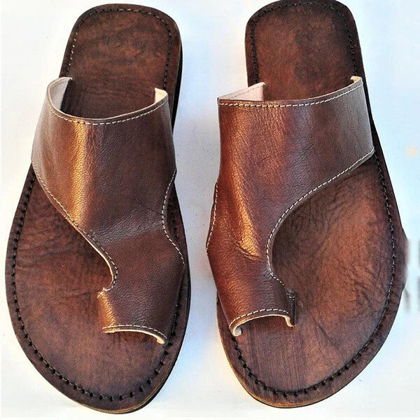 Mens Casual Leather Sandals Shoes Beach Summer Flip Flops Flats Slippers Slip On