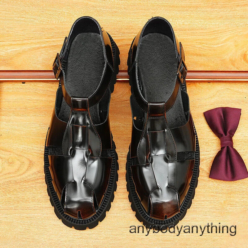 Mens Handmade Real Leather Shoes Summer Business Sandals Woven Roman Shoes Sz