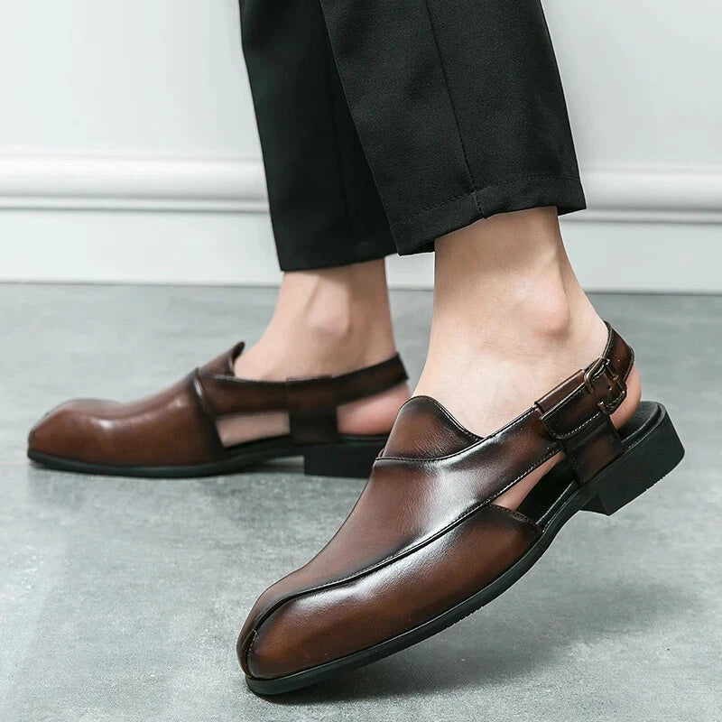 Leather Men Casual Sandals Slip on Handmade Slippers Non Slip Beach Sneakers