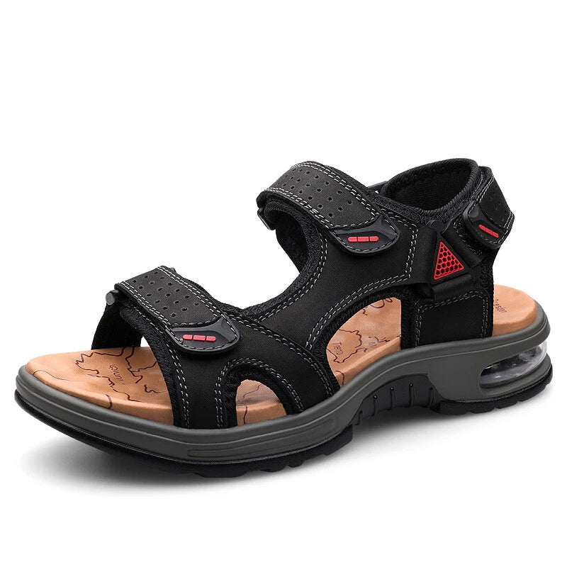 Leather Casual Sandals Slippers Open Toe Men's Breathable Lace Up Beach Outdoor