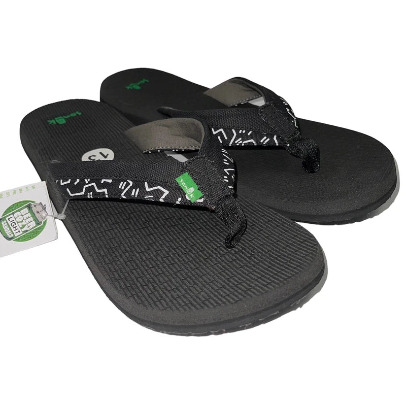Sanuk Flip Flops Mens Black Canvas Comfort Sandals Slipper Beer Cozy Light Funk