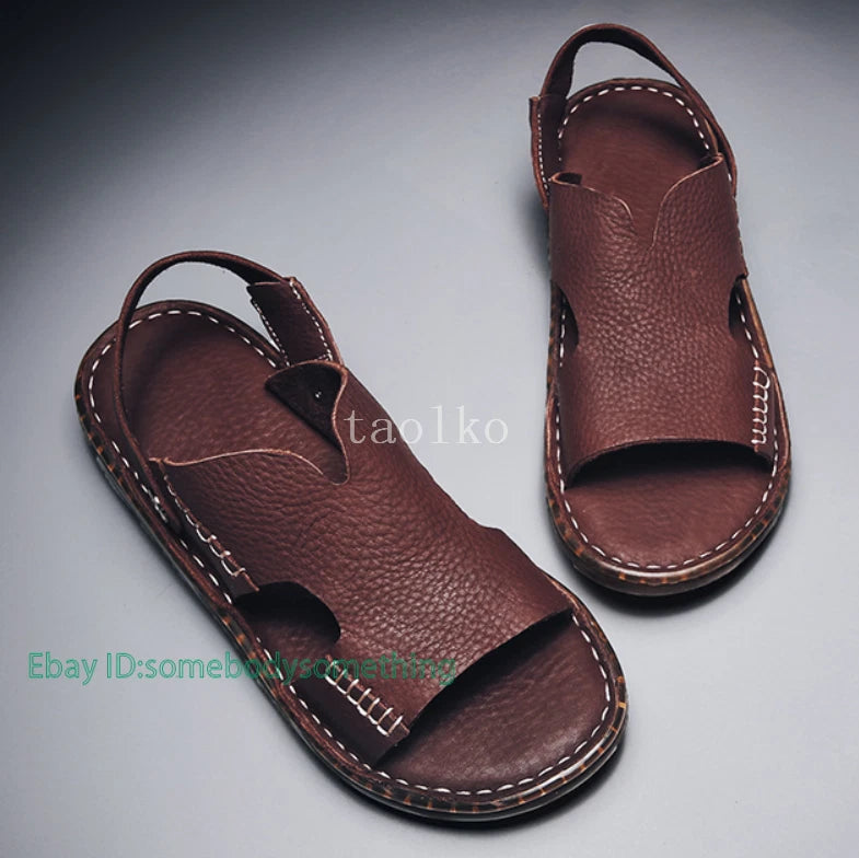 Open Toe Leather Slip on Slippers Sandals Flats Beach Holiday Men Shoes