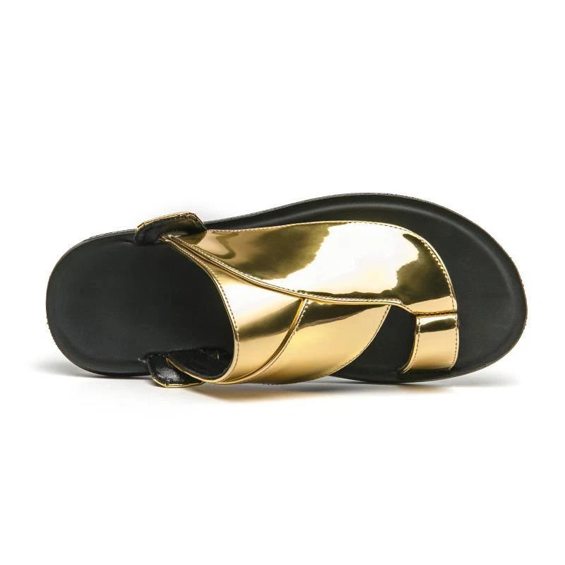 Roman Men's Flats Sandals Open Toe Fashion Summer Gold Slippers Beach Shoes Hot