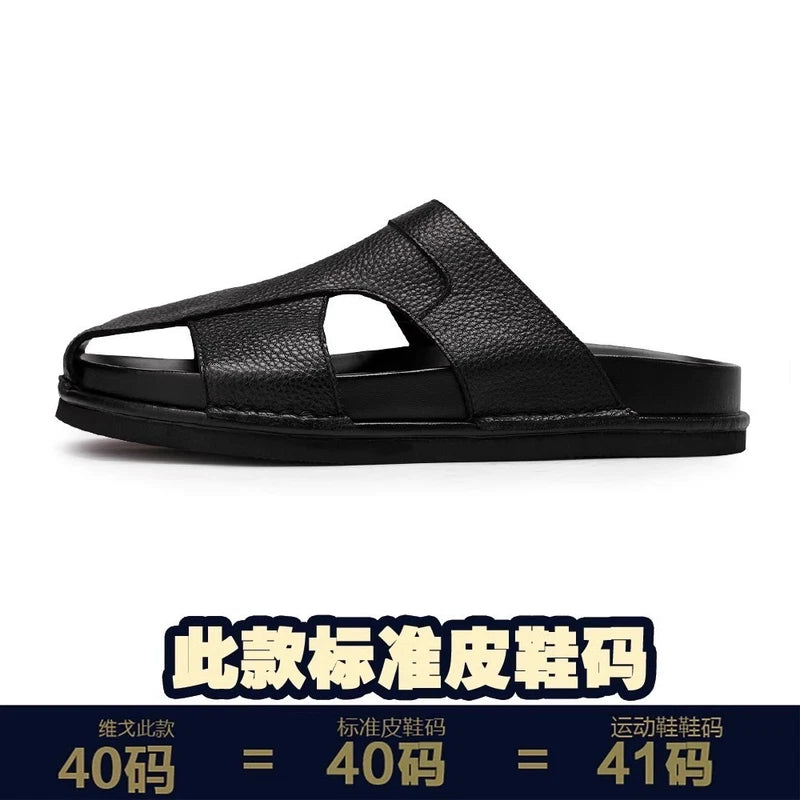 Mens Cowhide Slippers Outdoor Breathable Sandals Anti Slip Beach Casual Slippers