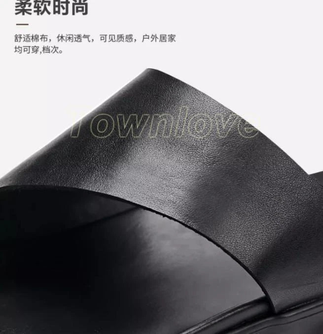 Men's Leather Sandals Shoes Slippers Casual Flip Flops Platform Beach Fashion