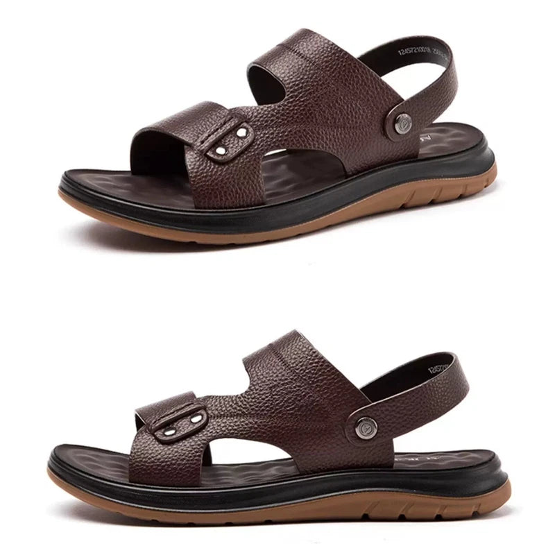 Open Toe Summer Slipper Sandals Beach Real Leather Mens Shoes Roman Style Casual