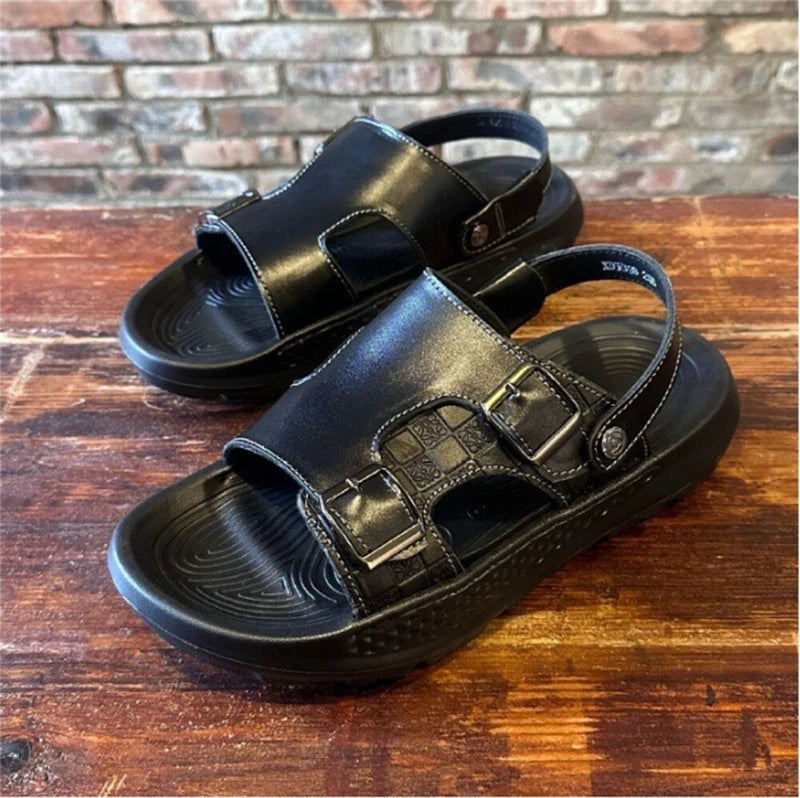 Men's Genuine Leather Open Toe Sandals Slippers Comfort Non-Slip Beach Sandals