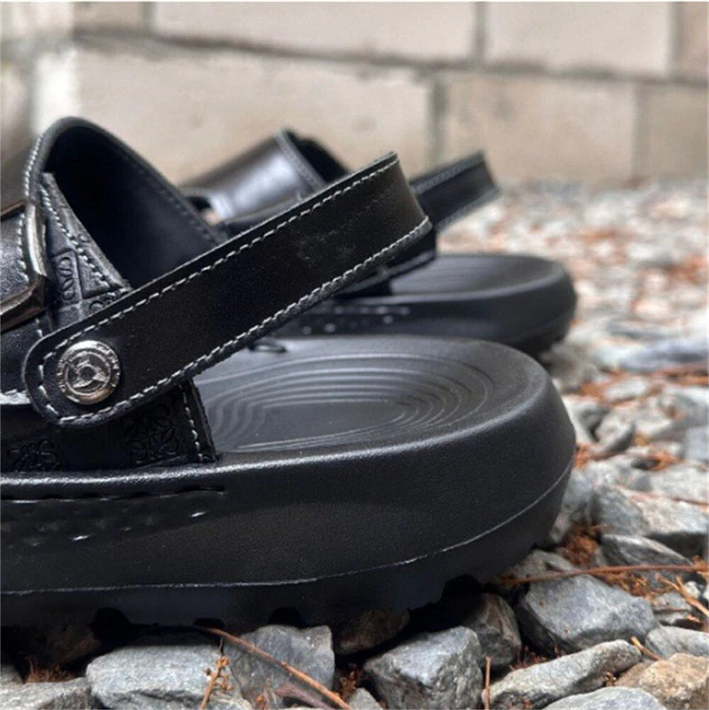 Men's Genuine Leather Open Toe Sandals Slippers Comfort Non-Slip Beach Sandals