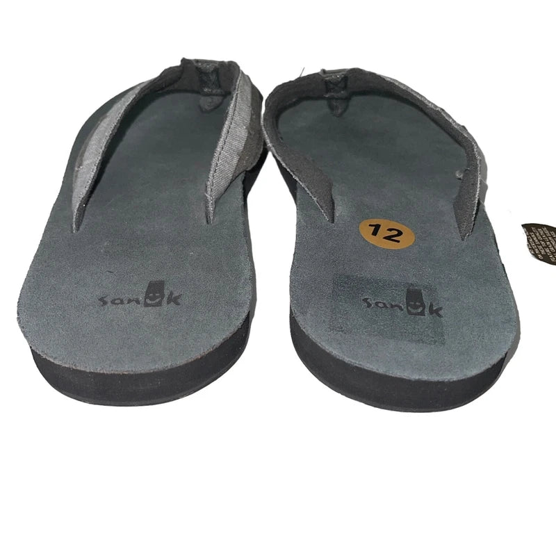 Sanuk Flip Flops Mens Gray Suede Leather Comfort Canvas Sandals Slippers Dr Fray