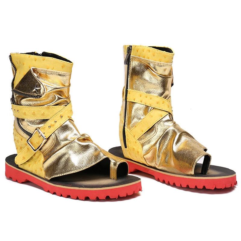Men's Vintage Roman Sandals High Top Flip Flop Gladiator Buckle Shoes Slingback