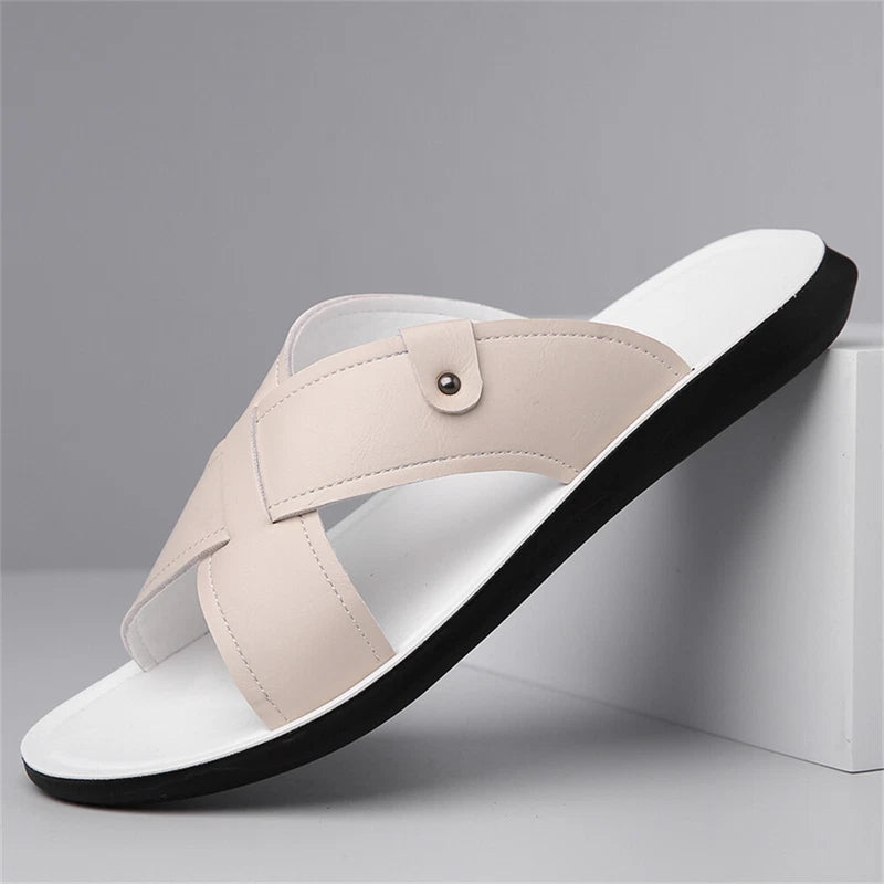 Men's Leather Slide Sandal Outdoor Sports Casual Slippers Beach Sandals for Men