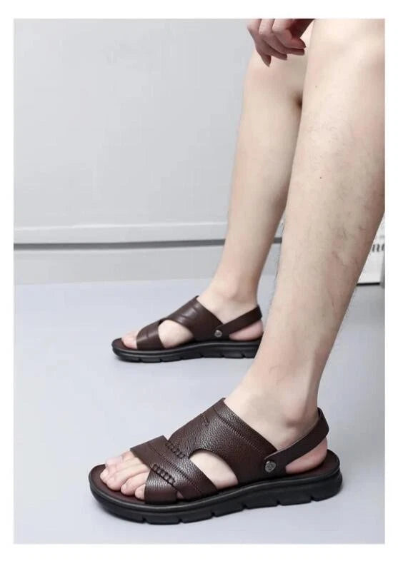 Mens Faux Leather Open Toe Breathable Sandals Fashion Beach Casual Slippers 2025