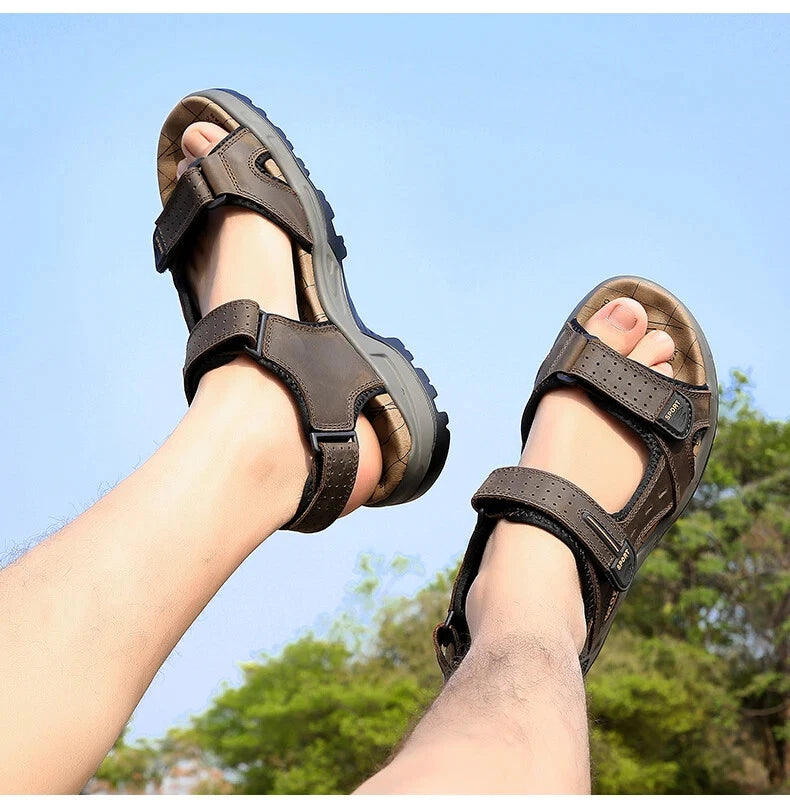 Summer Men's Shoes Soft Breathable Sandals Leather Outdoor Beach Comfy Slippers