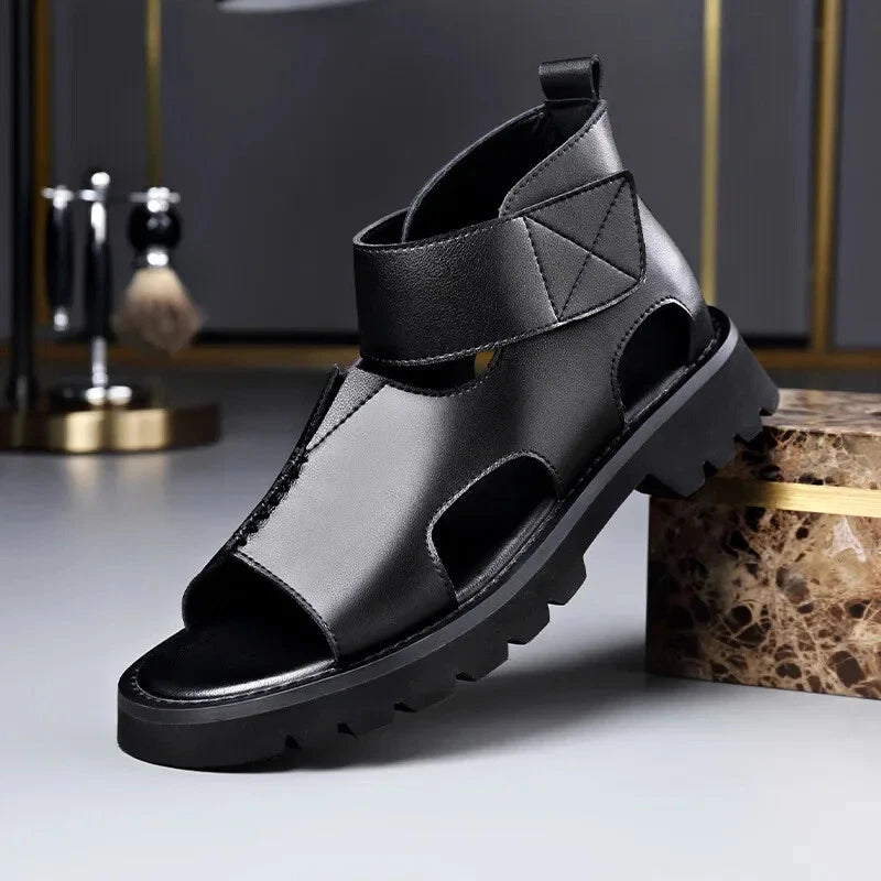 Men Leather Sandals Summer Breathable Roman Beach Shoes Light Soft Sole Slippers