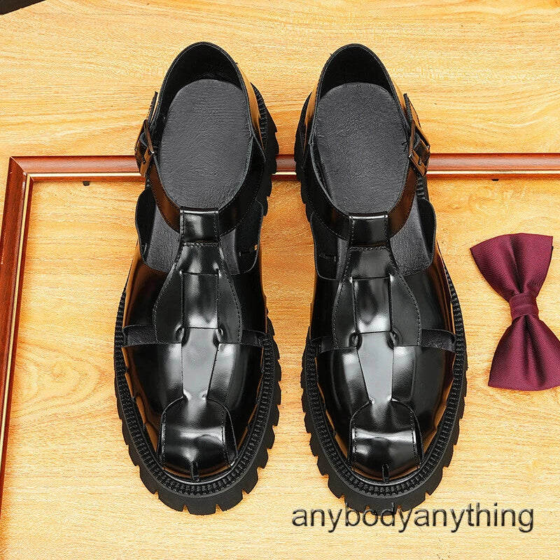Mens Handmade Real Leather Shoes Summer Business Sandals Woven Roman Shoes Sz