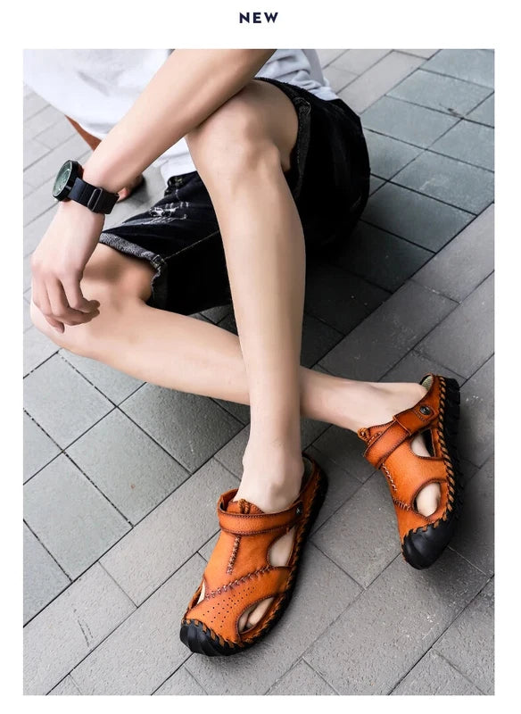 Leather Men's Sandals Summer Beach Slippers Casual Outdoor Shoes Big Size 13
