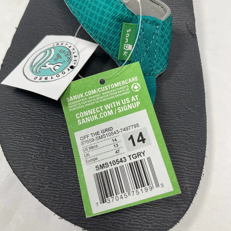 Sanuk Flip Flops Mens 14 Teal Gray Comfort Sandals Off The Grid Yoga Mat Slipper