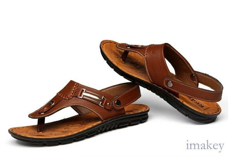 Men's Leather Clip Toe Thong Sandals Slipper Summer Beach Casual Shoes