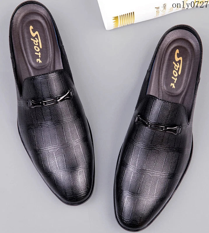Mens Leather Breathable Sandals Pointy Toe Slip On Metal Slipper Shoes Mules Hot