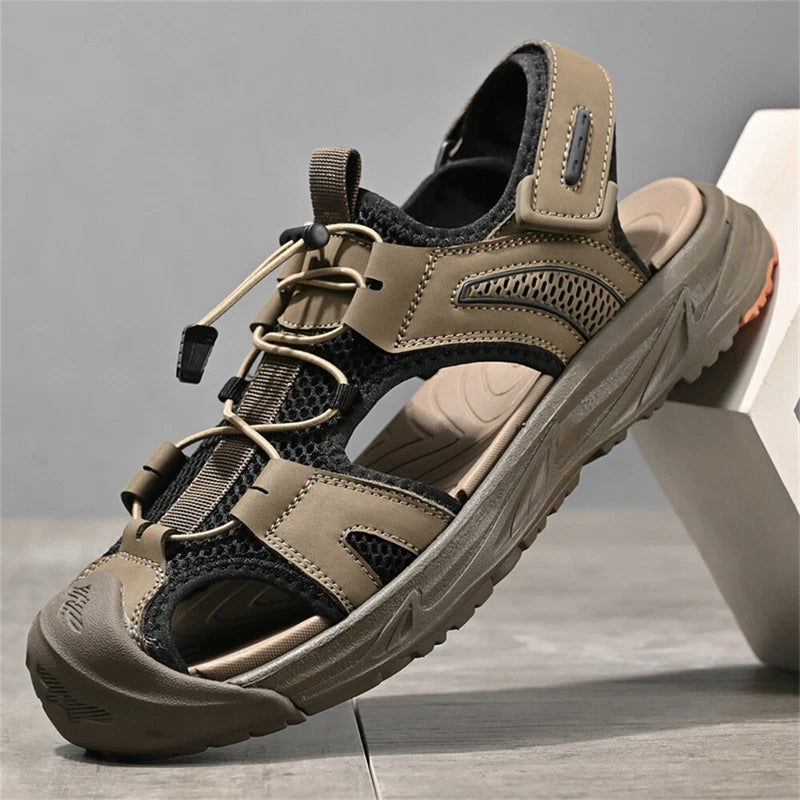 Men's Sandals Leather Hiking Slides Sport Slippers Fisherman Beach Shoes