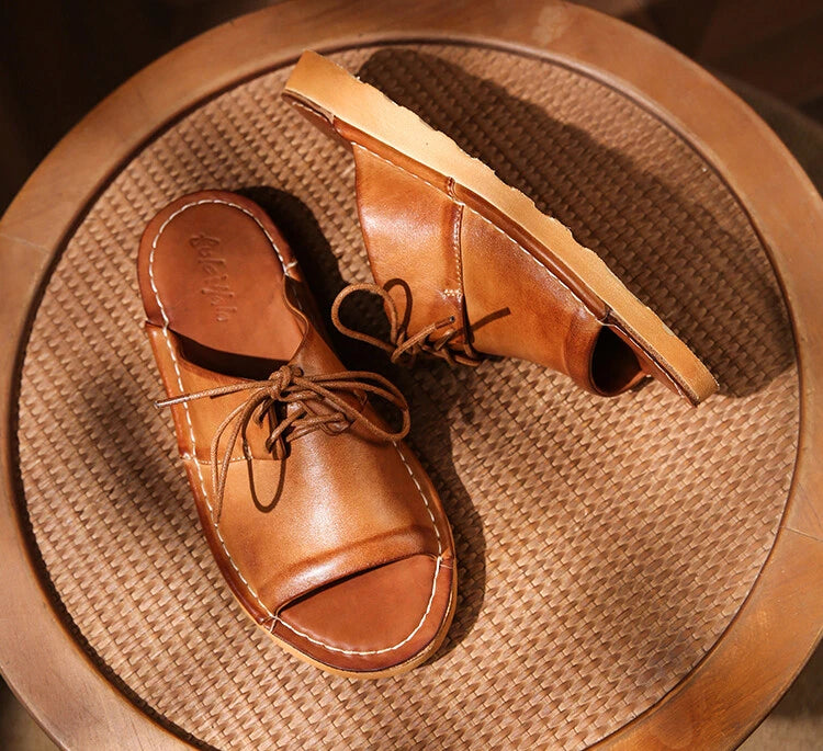 Retro Mens Handmade Real Leather Open Toe Sandal Slippers Shoes Beach Holiday sz