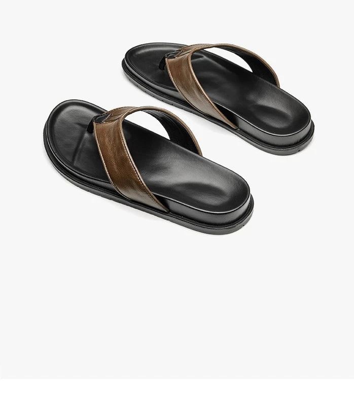 Personality Mens Flip Flops Real Leather Sandal Slipper Flat Beach Holiday Shoes