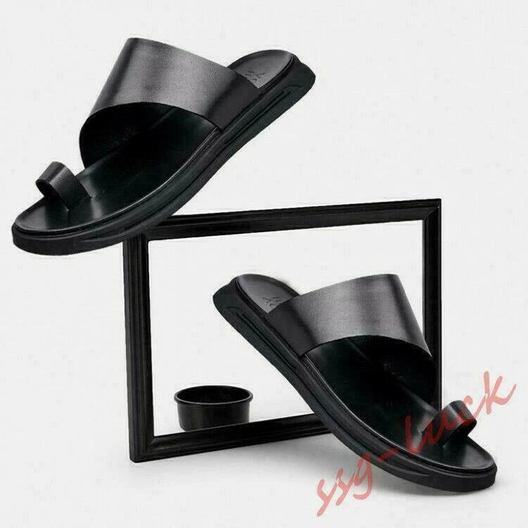 Roman Men's Leather Sandals Clip Ring Toe Shoes Beach Slipper Gladiator