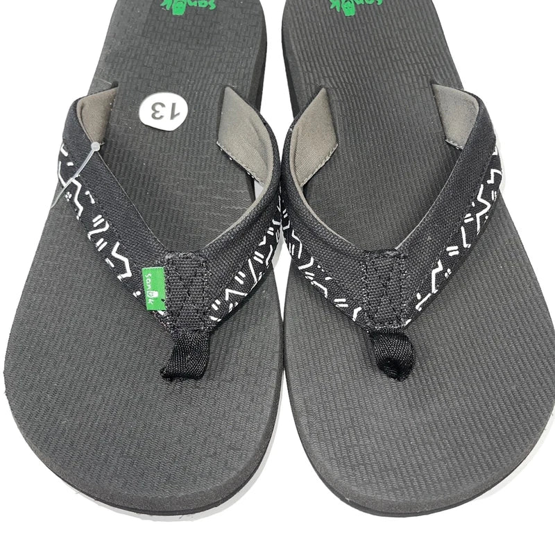 Sanuk Flip Flops Mens Black Canvas Comfort Sandals Slipper Beer Cozy Light Funk