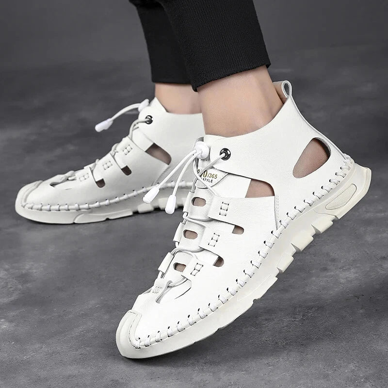 Men High Top Roman Sandals Leather Light Casual Slippers Breathable Beach Shoes