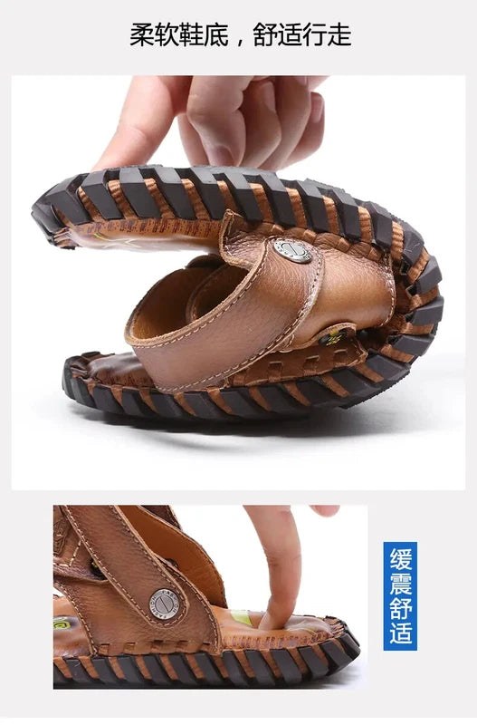 Open Toe Hollow Out Leather Mens Slippers Sandals Beach Holiday Summer Slingback
