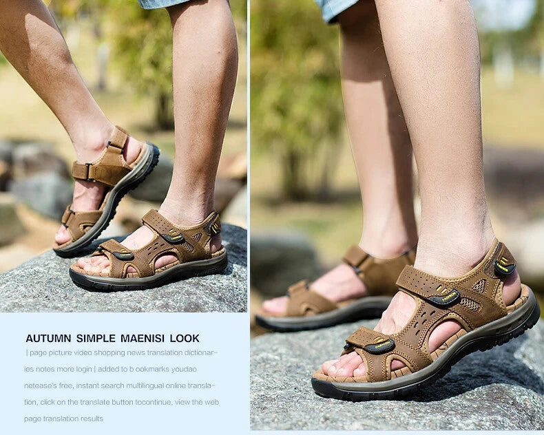 Summer Leisure Men's Shoes Beach Sandals Leather Comfortable Slippers Big Size13