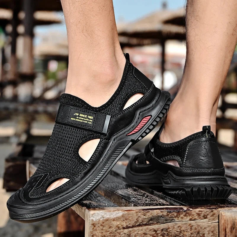 Men Sandals Summer Breathable Mesh Slip On Flats Outdoor Beach Casual Shoes