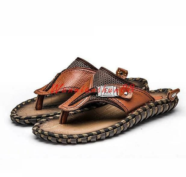 Mens summer gladiator flip flops leather sandal slipper beach casual shoes