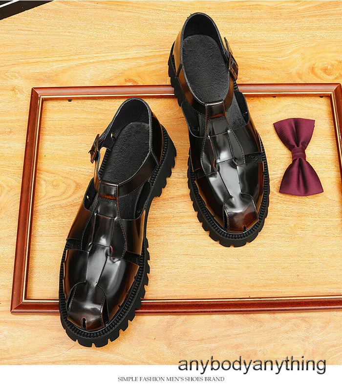 Mens Handmade Real Leather Shoes Summer Business Sandals Woven Roman Shoes Sz