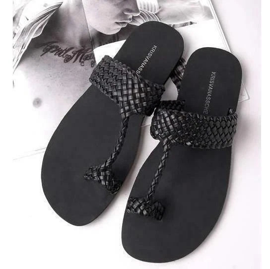 Men's Fashion Summer Chic Weaving Thong Slippers Beach Flip Flops Casual